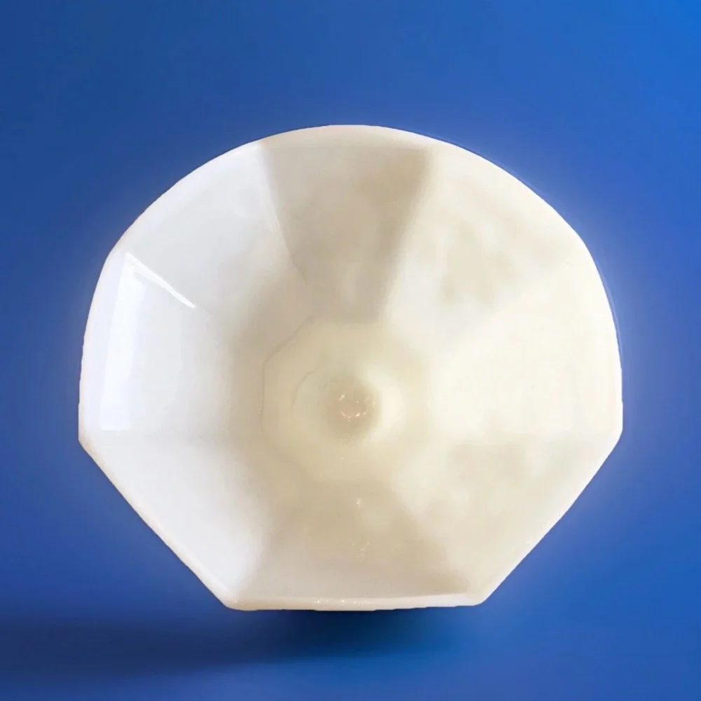 Milk Glass Fruit Bowl Pedestal Footed Grapevine Design Octogonal Shape Vintage